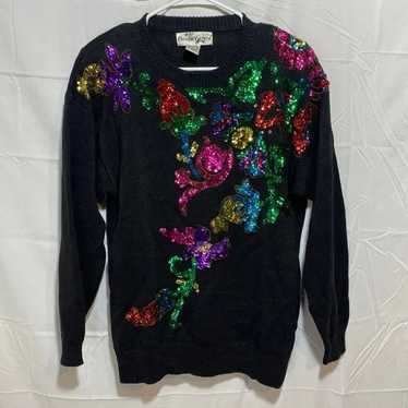 Christine Gerard Vintage Sequined Black Sweater