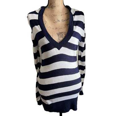 Vintage Deb Sweater Navy Blue and White Striped L… - image 1
