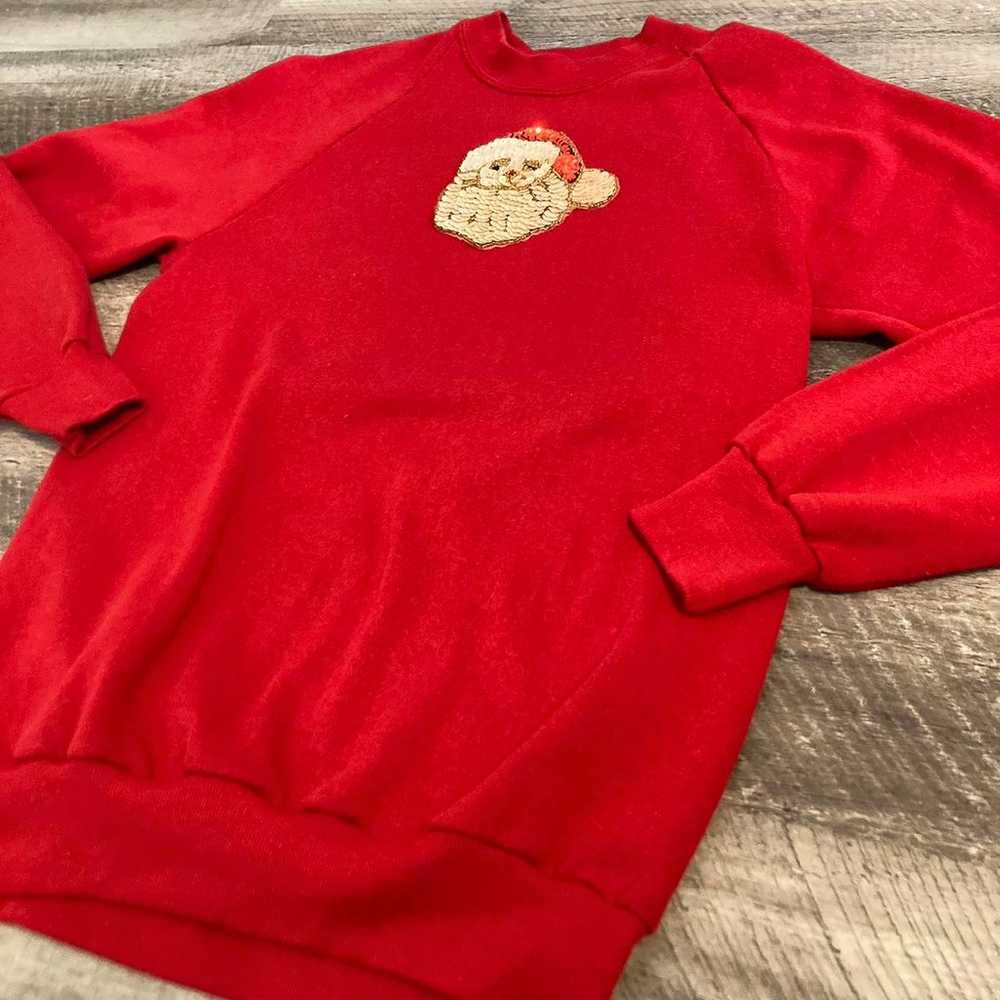 Vintage 80’s Sequined Santa Christmas Crewneck Sw… - image 3