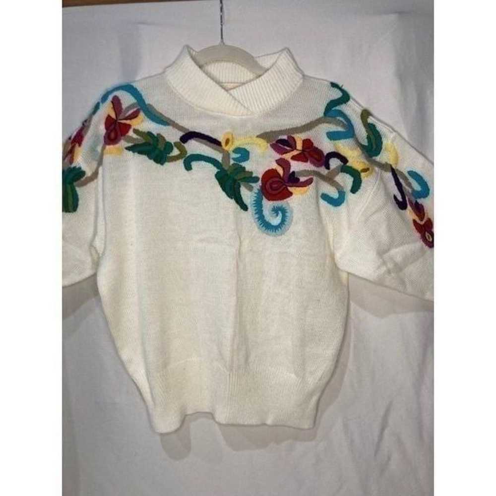 Vintage 1980s floral embroidered sweater, women’s… - image 4
