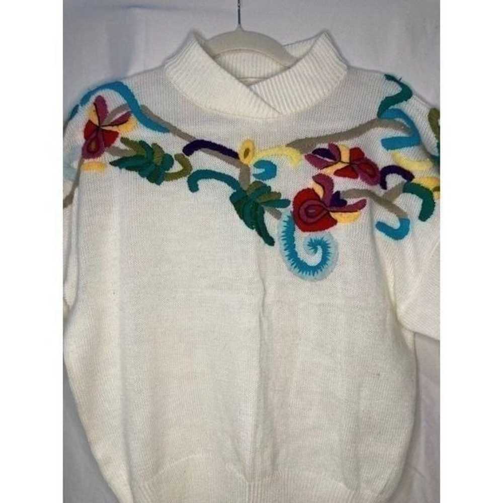 Vintage 1980s floral embroidered sweater, women’s… - image 6