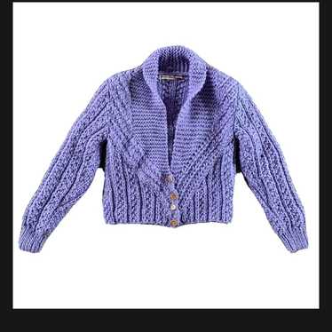 Vintage 80s Sweater Stop Purple Chunky Knit Cardi… - image 1