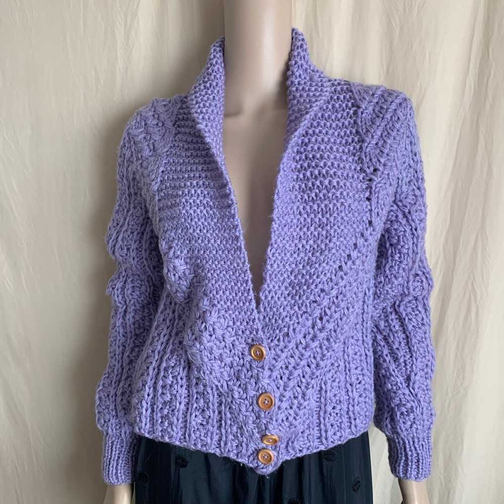 Vintage 80s Sweater Stop Purple Chunky Knit Cardi… - image 2