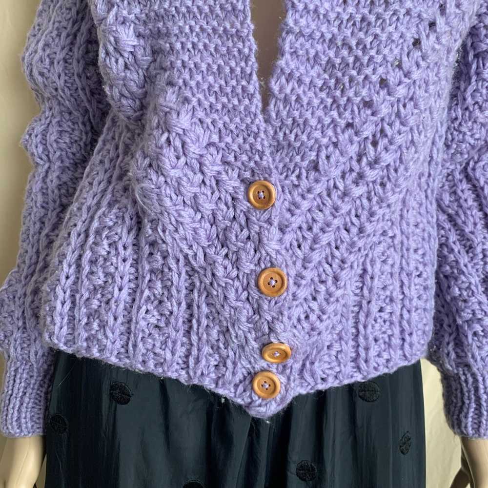 Vintage 80s Sweater Stop Purple Chunky Knit Cardi… - image 4