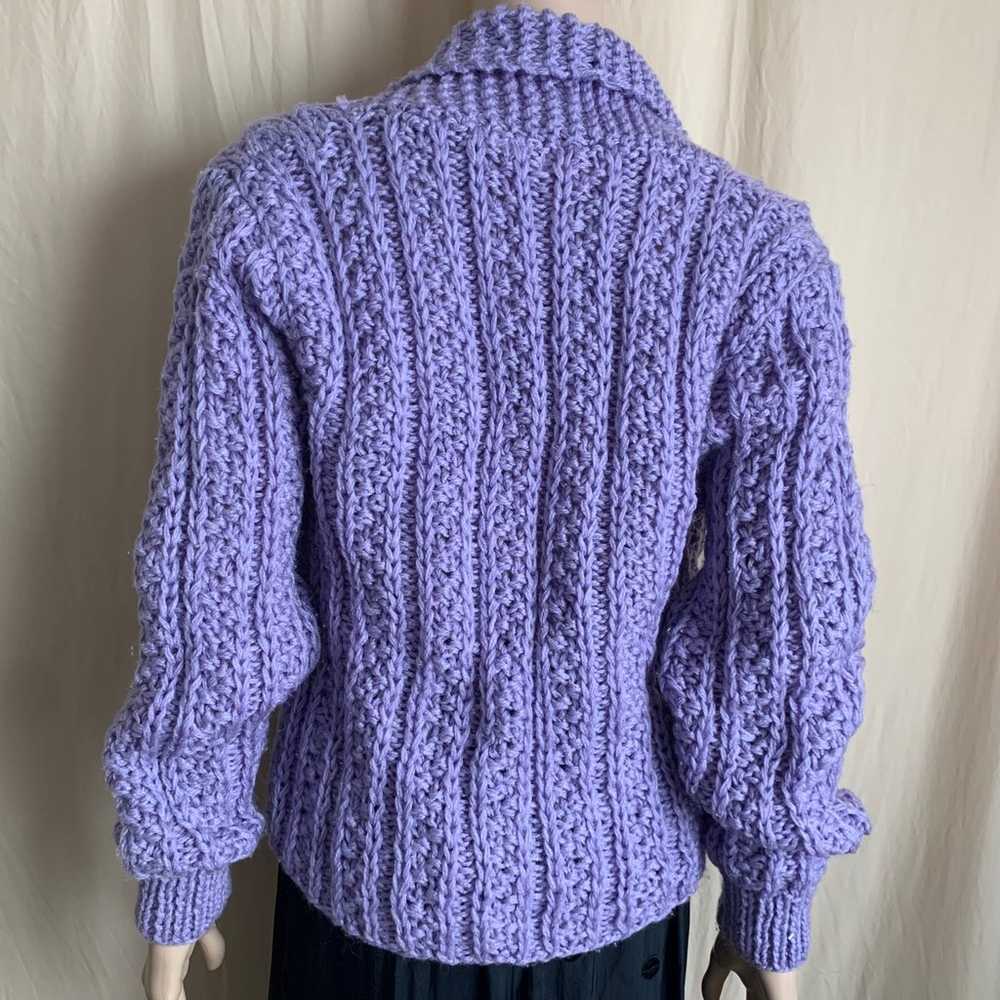 Vintage 80s Sweater Stop Purple Chunky Knit Cardi… - image 5