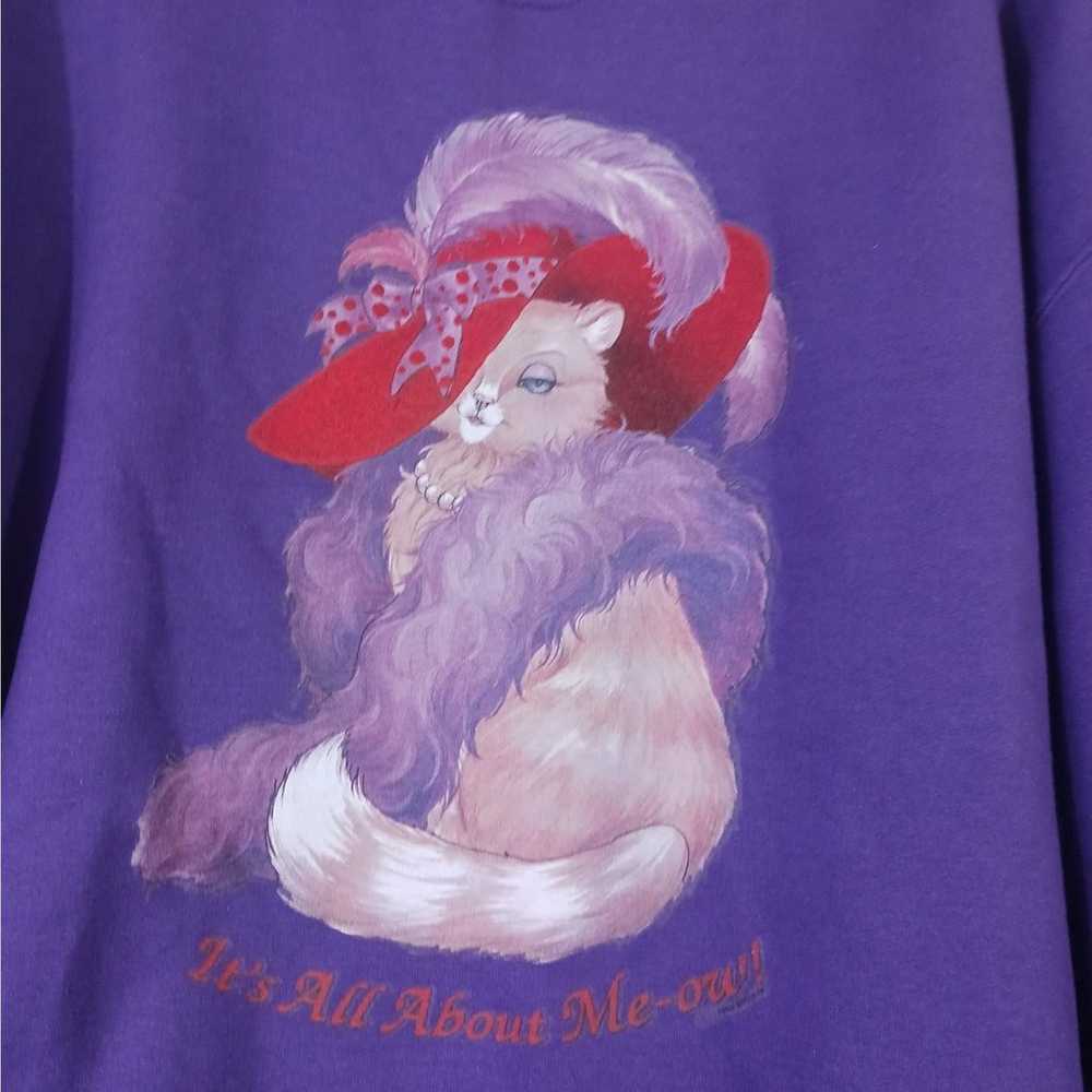 Vintage Kitty Cat Sweatshirt Purple Jerzees Y2k  … - image 1