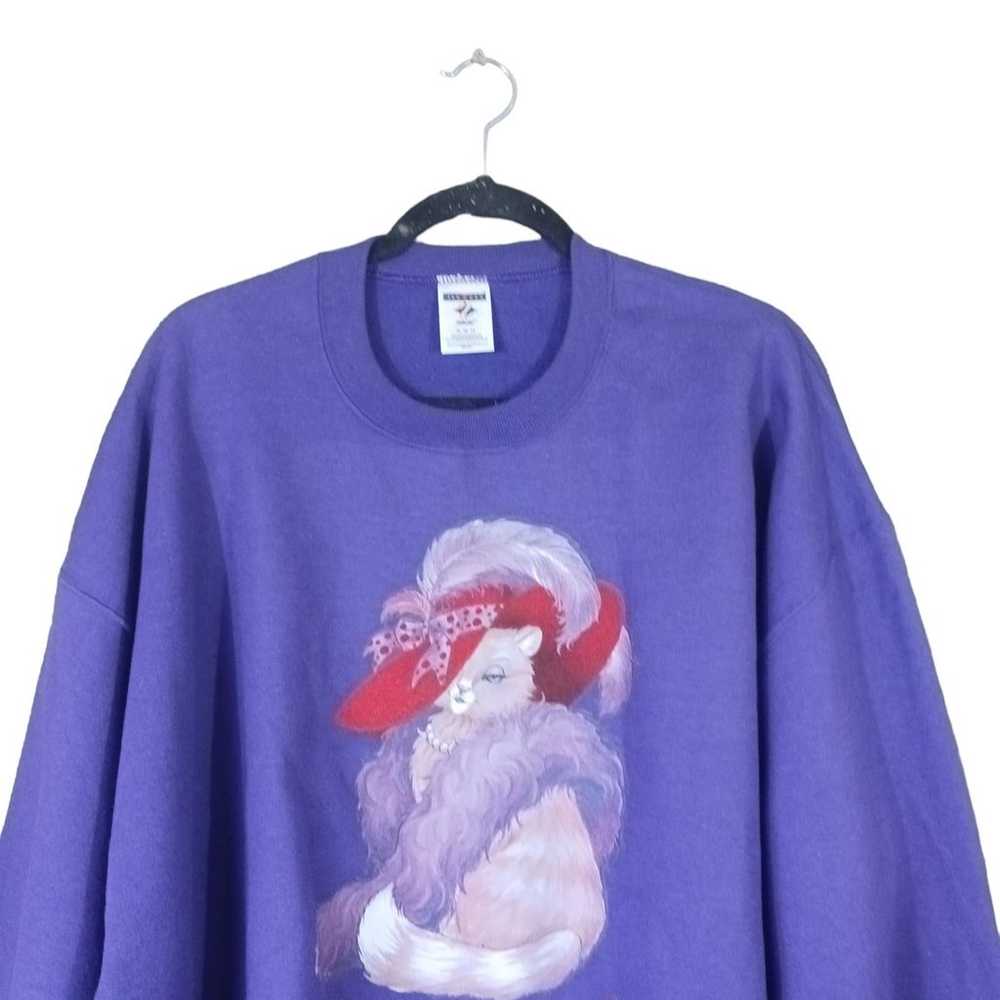 Vintage Kitty Cat Sweatshirt Purple Jerzees Y2k  … - image 4