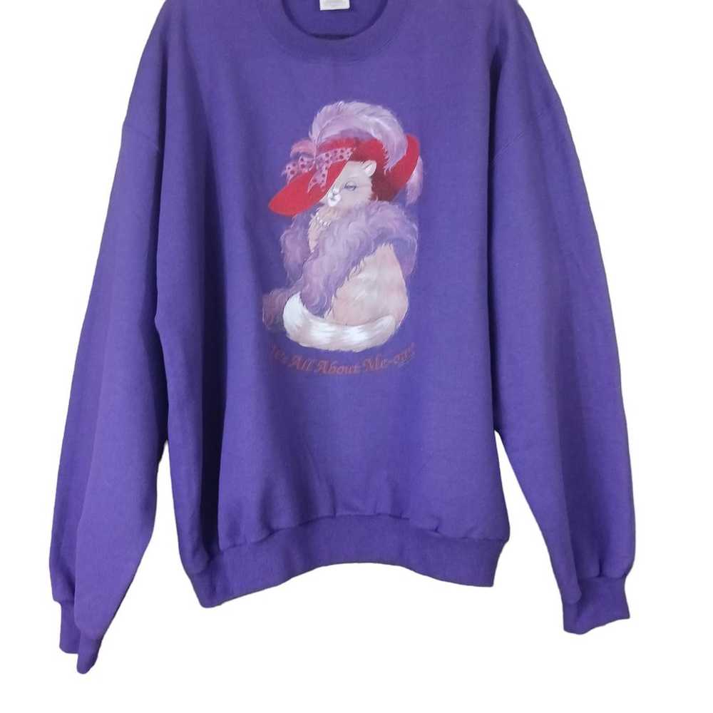 Vintage Kitty Cat Sweatshirt Purple Jerzees Y2k  … - image 5