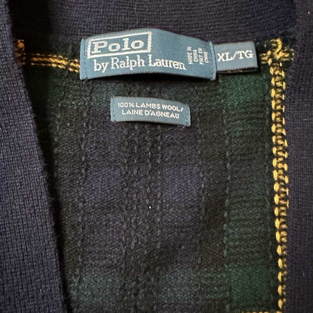 Polo Ralph Lauren Green Plaid Cardigan Leather El… - image 5