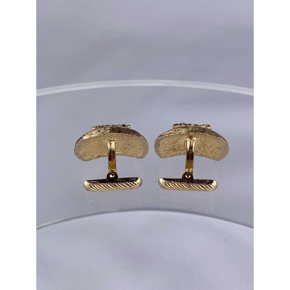 Retro Tigers Eye Modernist Gold Tone Cuff links B… - image 5