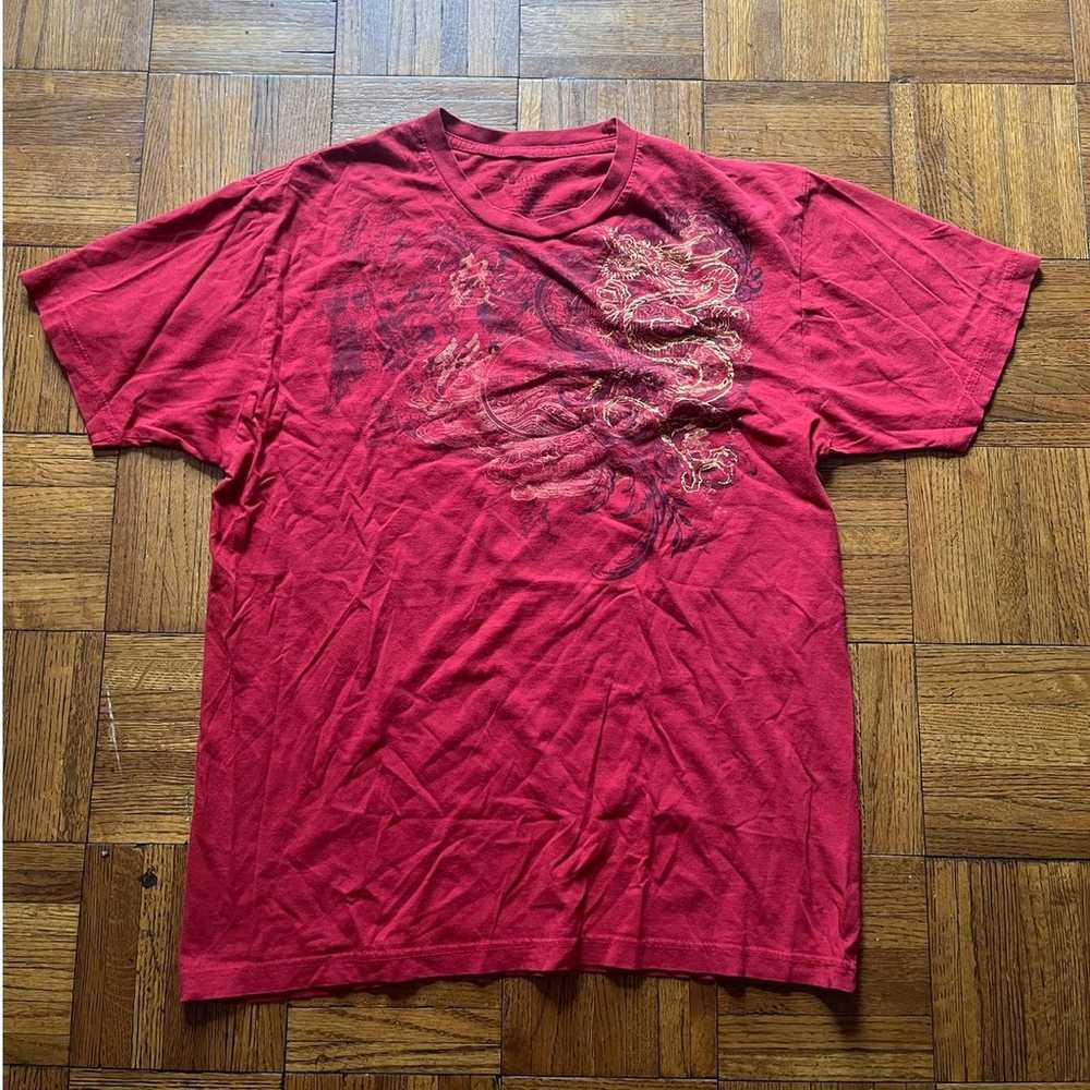 Y2k Affliction Style Dragon Red T-Shirt Size Large - image 1