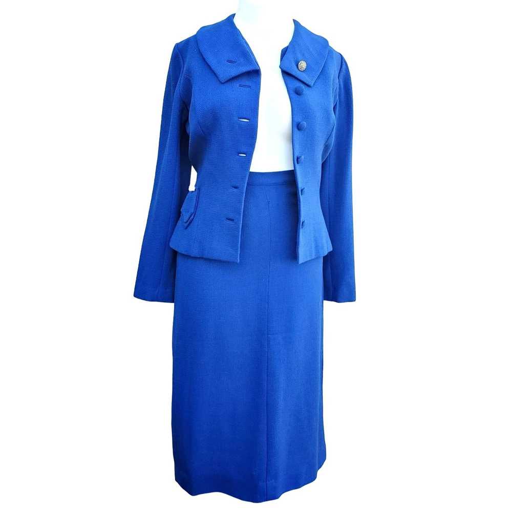 Vintage 1960s Women Skirt Suit Royal Blue Wool 10… - image 2