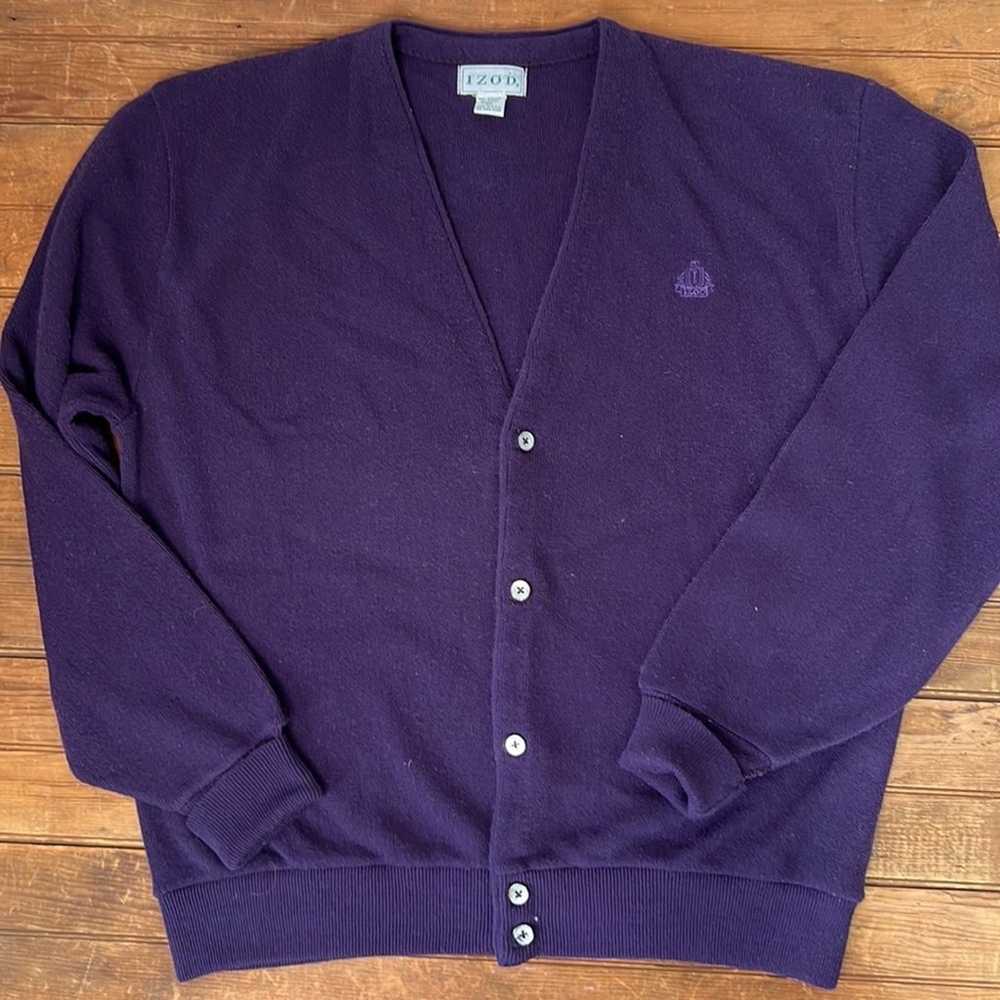 Mens vintage Izod purple v neck grandpa cardigan … - image 1