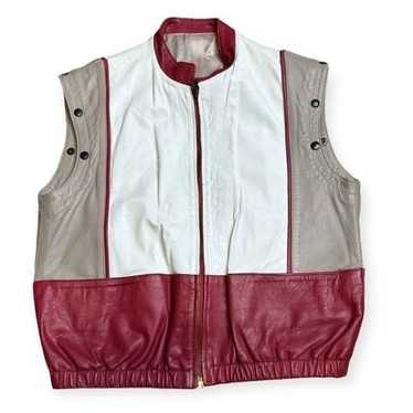 Vintage Suede Leather Mens Red White Colorblock F… - image 1