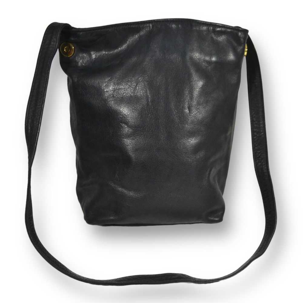Vintage Black Leather Raingaurded Crossbody Bucke… - image 3