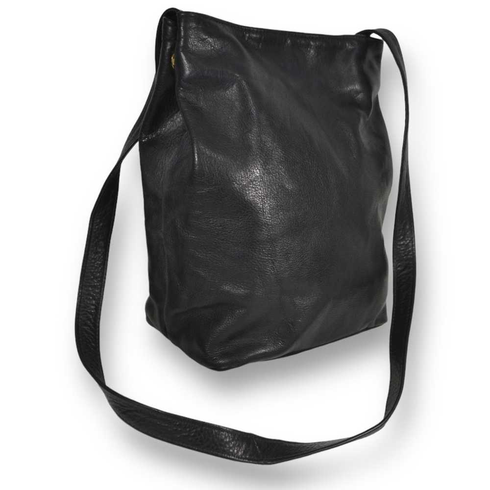 Vintage Black Leather Raingaurded Crossbody Bucke… - image 4