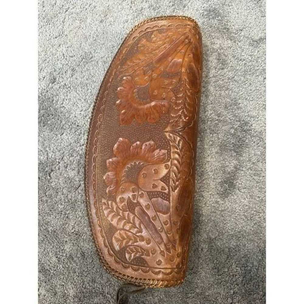 Handcrafted Artisan Brown Leather Tooled Oversize… - image 4