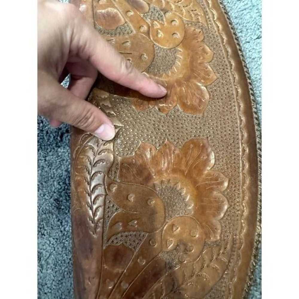 Handcrafted Artisan Brown Leather Tooled Oversize… - image 5