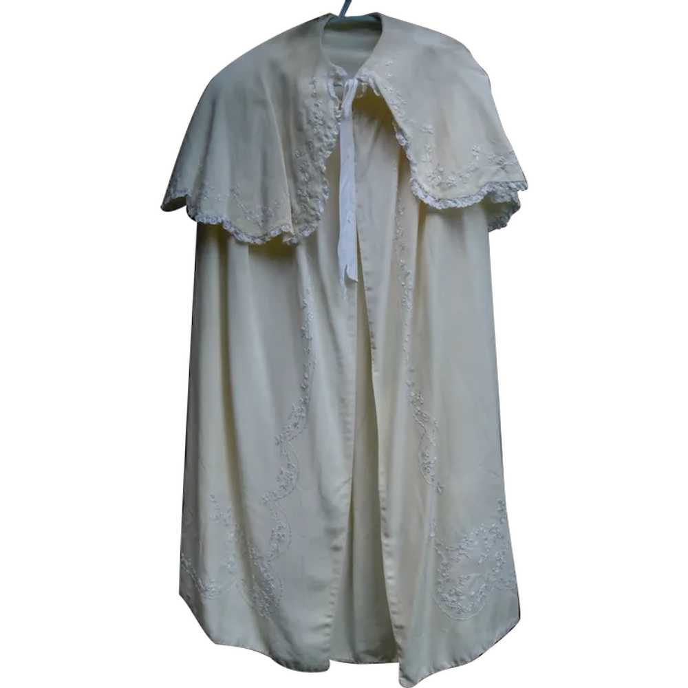 Beautiful Old Christening Silk Cape  w/ Forget-Me… - image 1