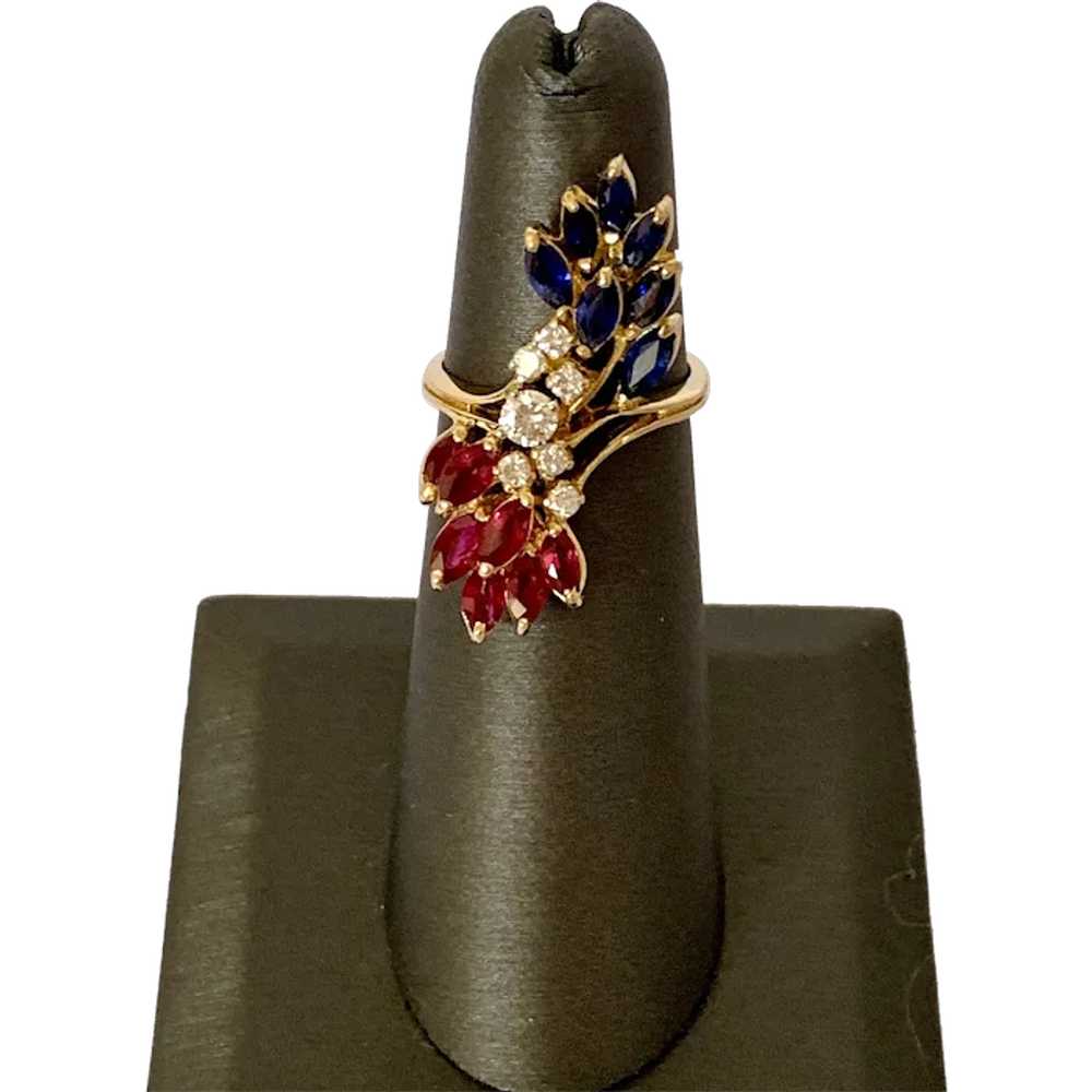 18k Multi Gem Ruby Sapphire & Diamond Ring Patrio… - image 1