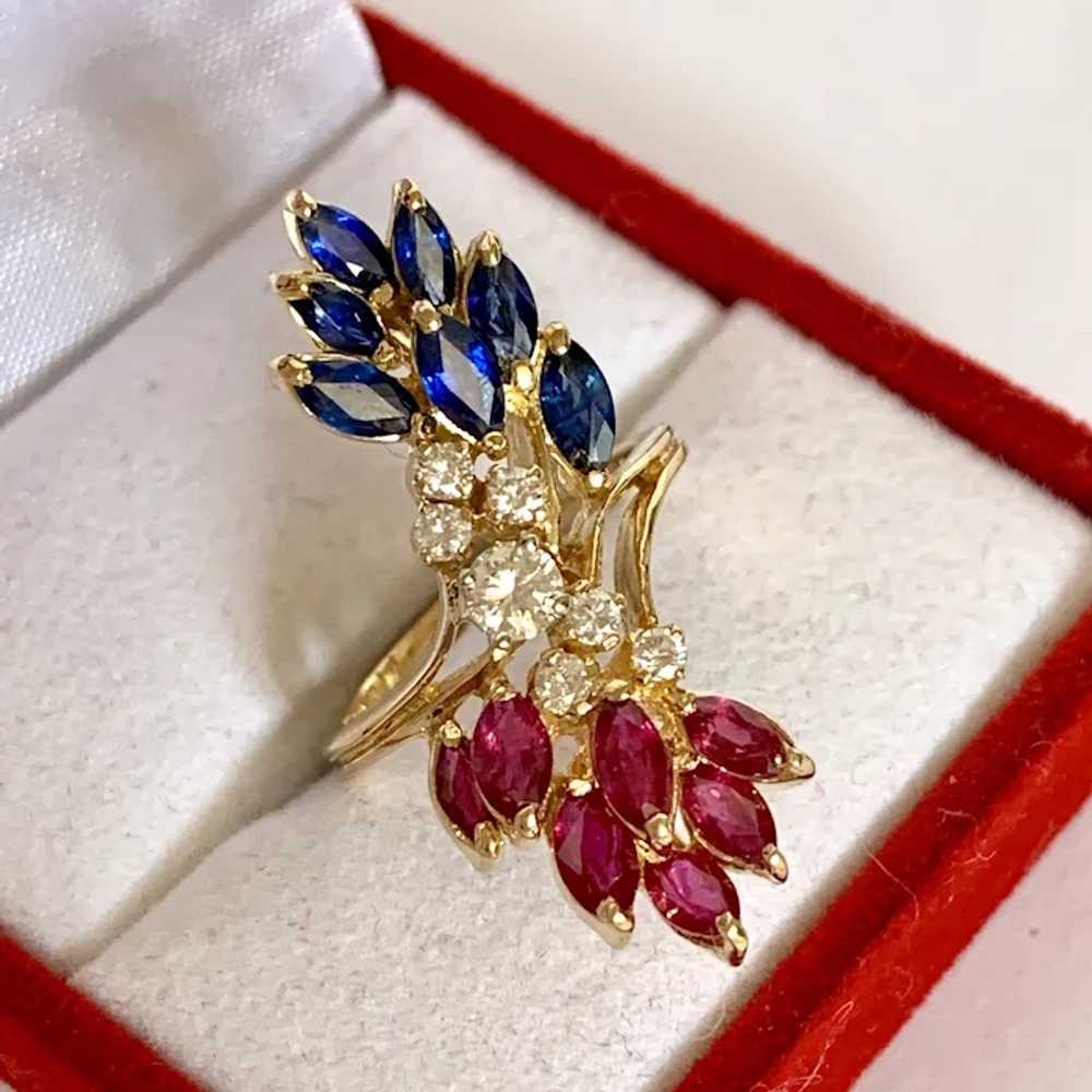 18k Multi Gem Ruby Sapphire & Diamond Ring Patrio… - image 2