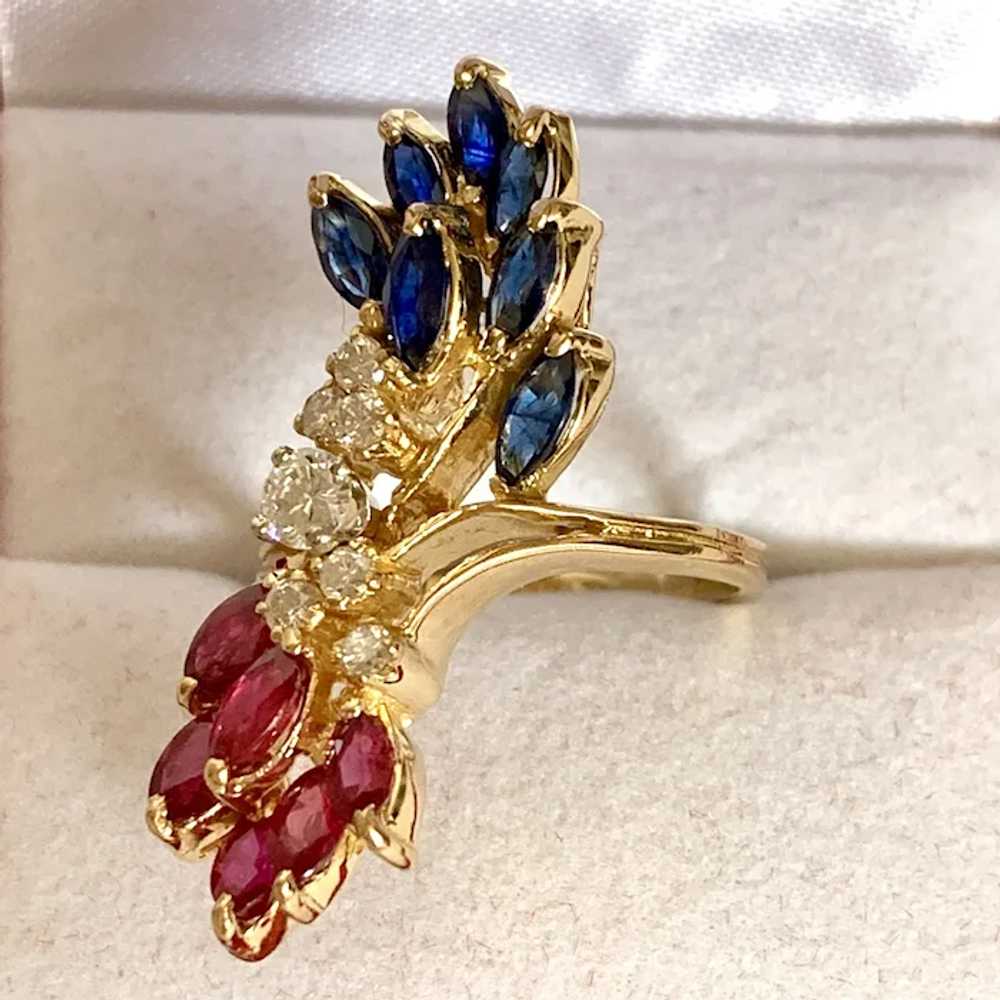 18k Multi Gem Ruby Sapphire & Diamond Ring Patrio… - image 3