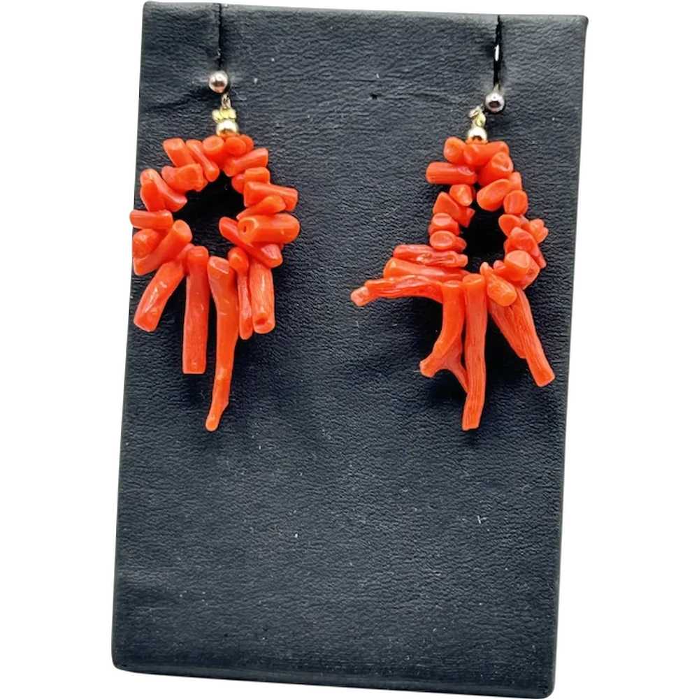 Vintage Coral Branch Dangles Earrings Pierced Dan… - image 1