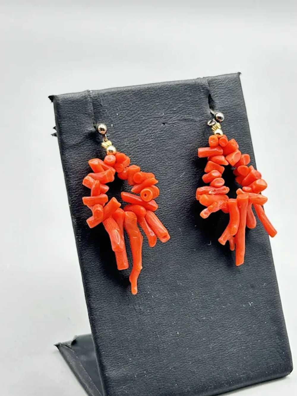 Vintage Coral Branch Dangles Earrings Pierced Dan… - image 2