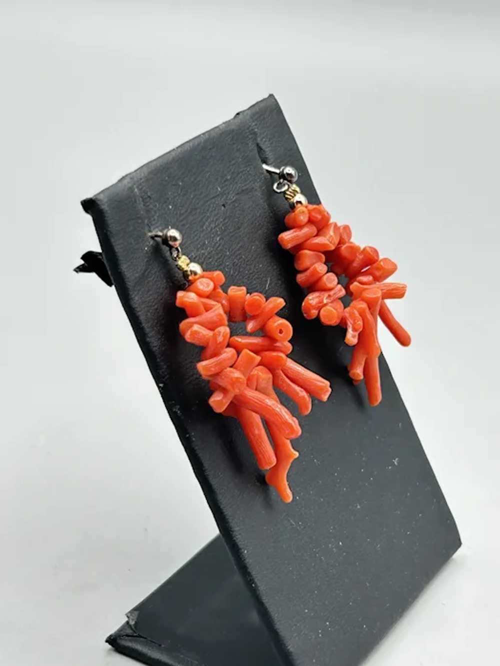 Vintage Coral Branch Dangles Earrings Pierced Dan… - image 3