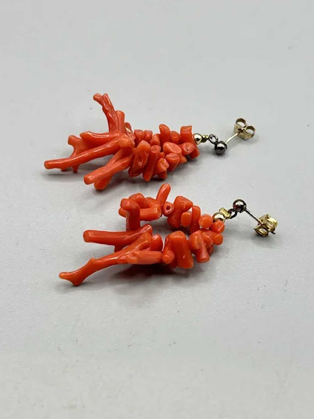 Vintage Coral Branch Dangles Earrings Pierced Dan… - image 4