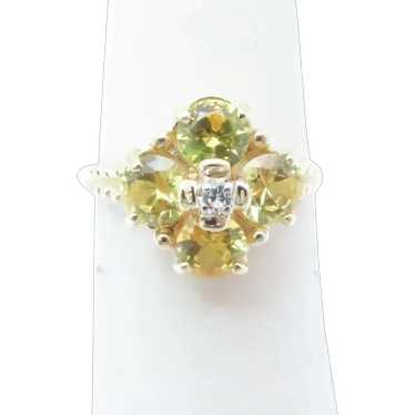 10K Gold and Yellow Sapphire Four Stone Flower Ri… - image 1
