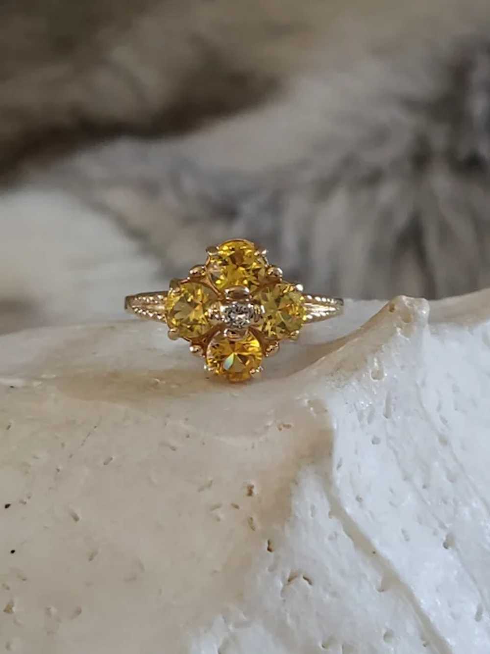 10K Gold and Yellow Sapphire Four Stone Flower Ri… - image 7