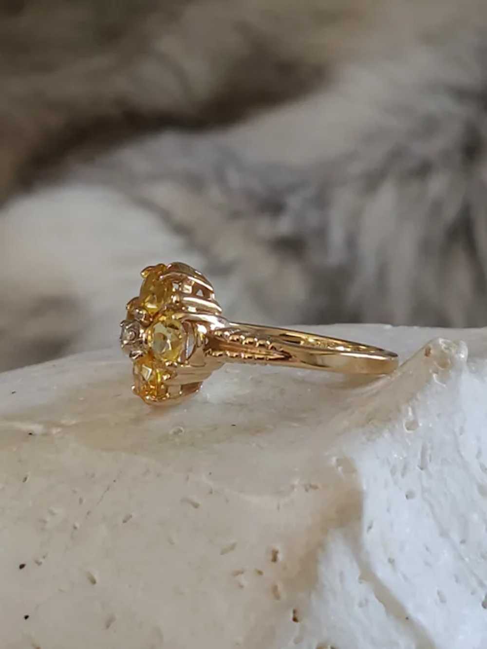 10K Gold and Yellow Sapphire Four Stone Flower Ri… - image 8