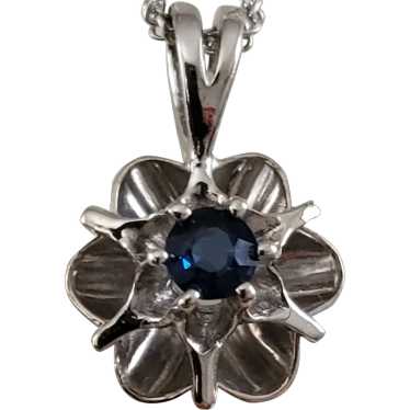 14K Gold Blue Sapphire Star Burst Flower Pendant … - image 1