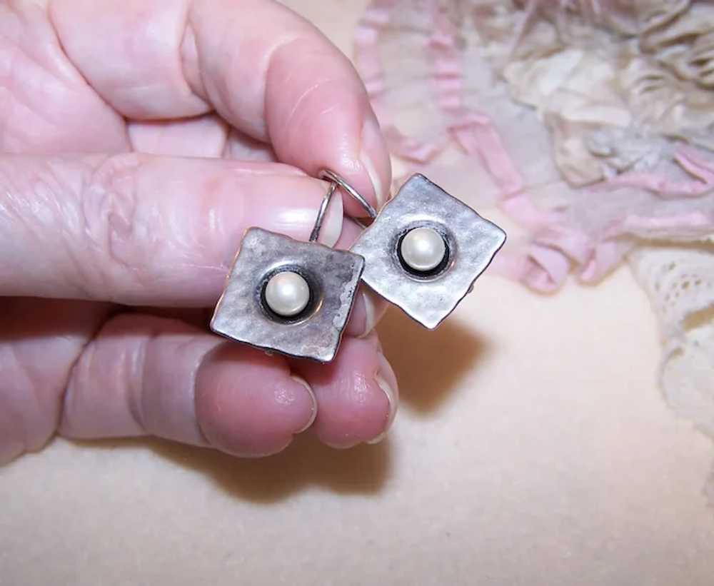 Sterling Silver Cultured Pearl Drop Earrings - Sh… - image 6