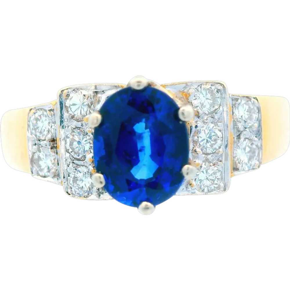 14K Yellow Gold Contemporary Blue Sapphire & Diam… - image 1