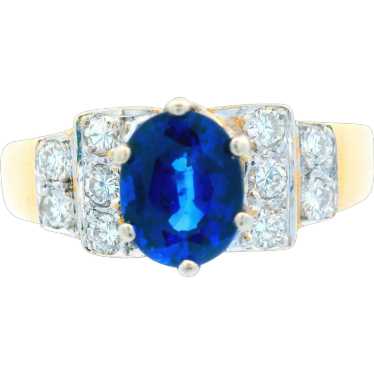 14K Yellow Gold Contemporary Blue Sapphire & Diam… - image 1