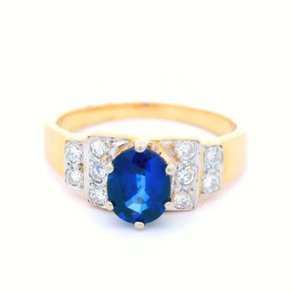 14K Yellow Gold Contemporary Blue Sapphire & Diam… - image 2