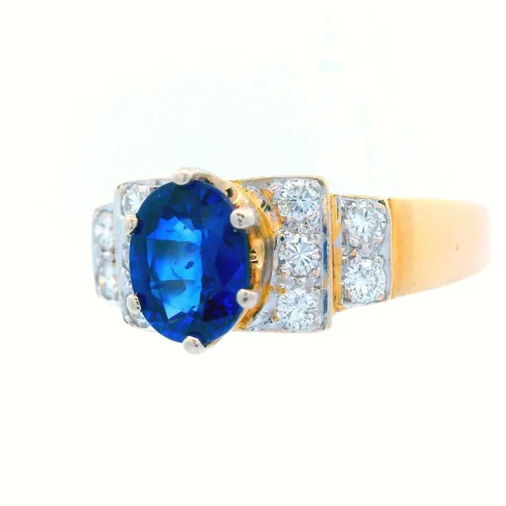 14K Yellow Gold Contemporary Blue Sapphire & Diam… - image 3