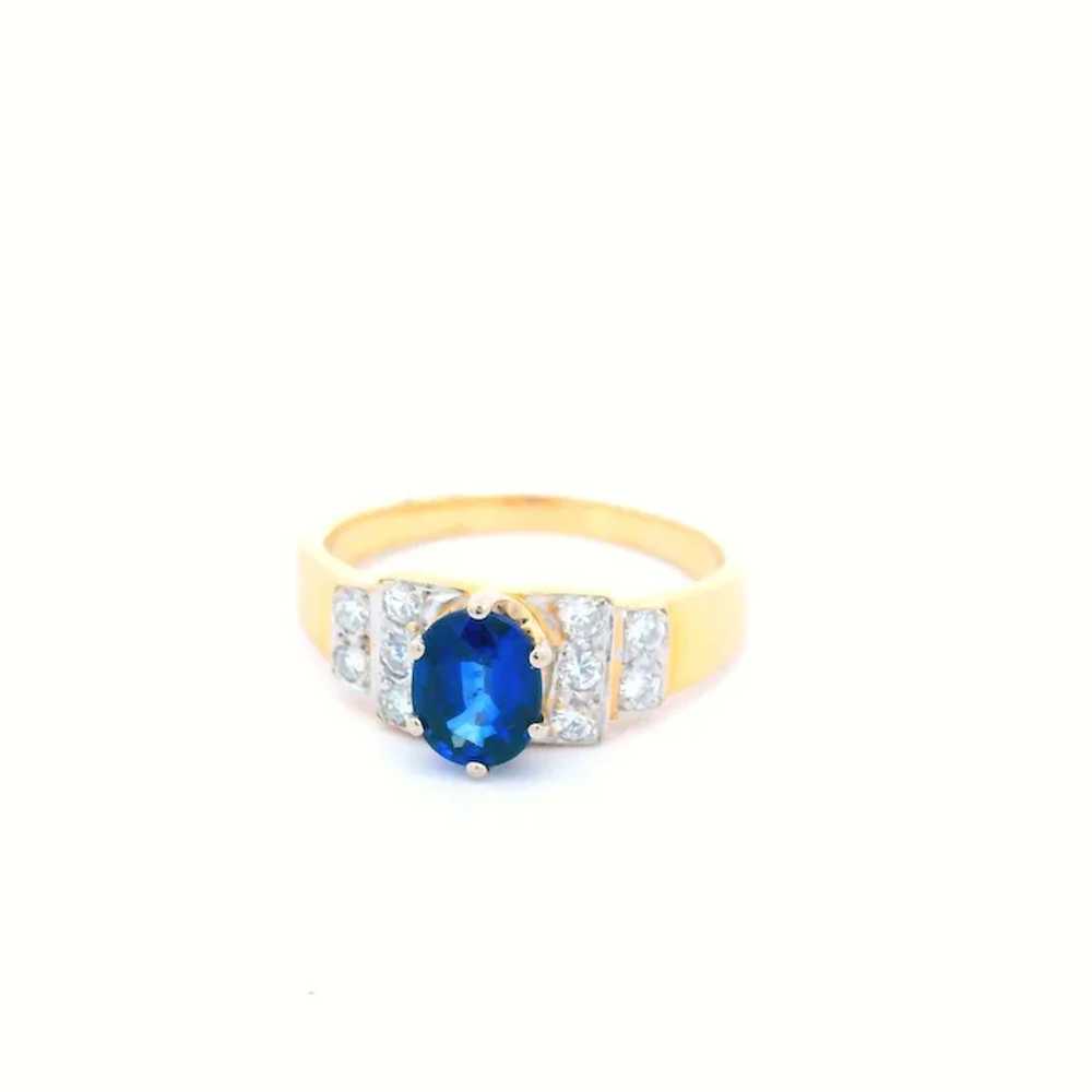 14K Yellow Gold Contemporary Blue Sapphire & Diam… - image 4