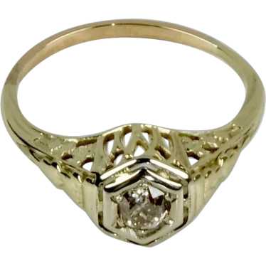 Art Deco 14K White Gold Filigree Diamond Engagemen