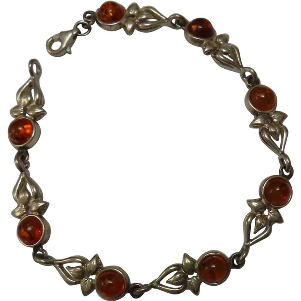 Lovely Floral Amber Sterling Silver Bracelet - image 1