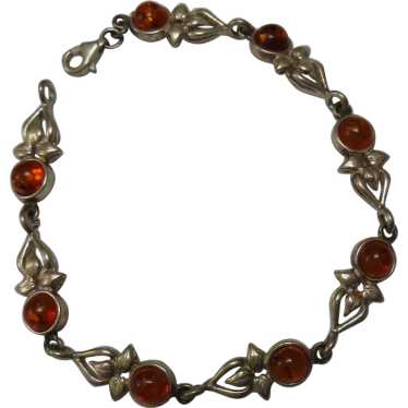 Lovely Floral Amber Sterling Silver Bracelet - image 1