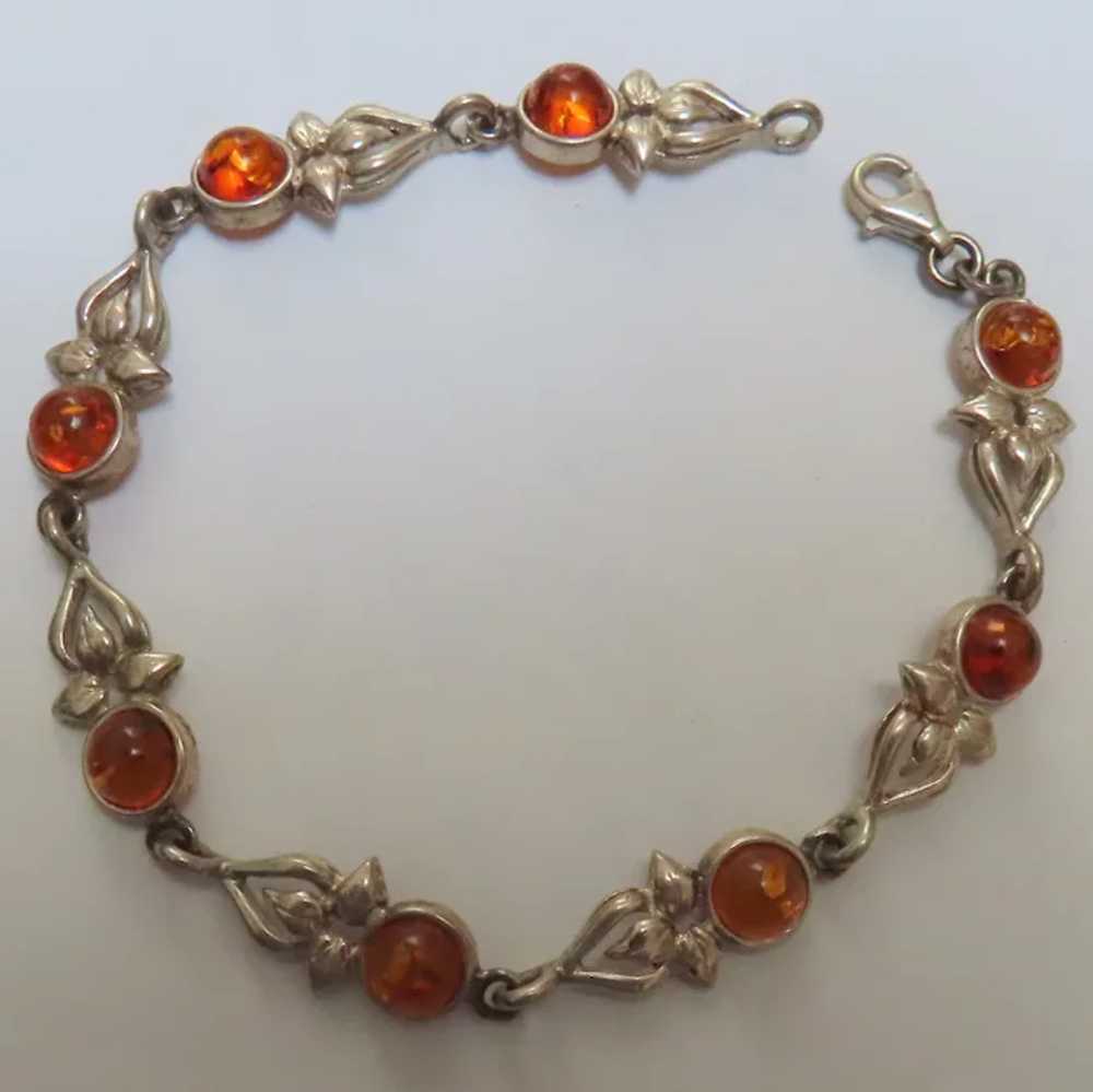 Lovely Floral Amber Sterling Silver Bracelet - image 2