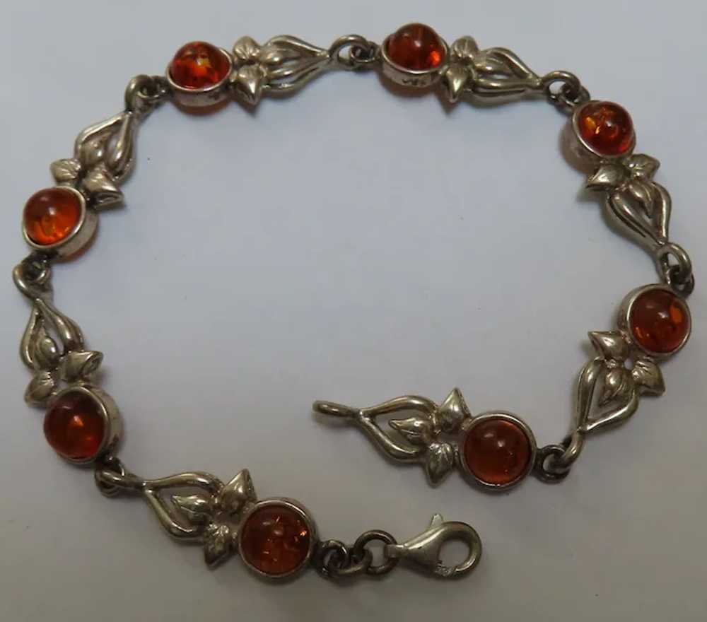 Lovely Floral Amber Sterling Silver Bracelet - image 3