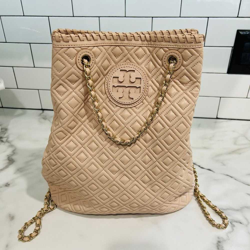 Tory Burch Marion chain backpack quilted leather … - image 1