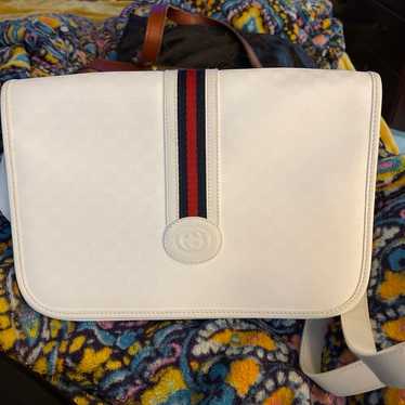 Gucci-Shoulder Bag White GG Coated Canvas Leather… - image 1