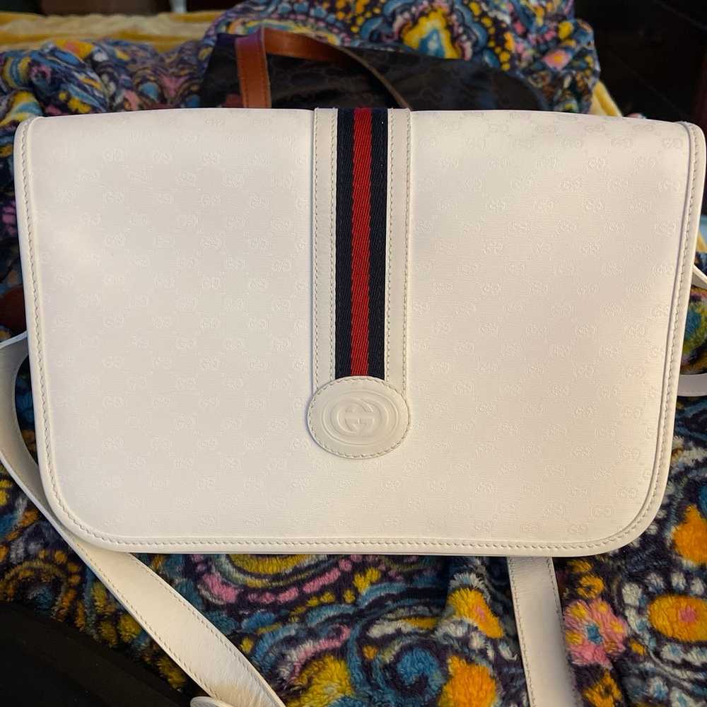 Gucci-Shoulder Bag White GG Coated Canvas Leather… - image 2