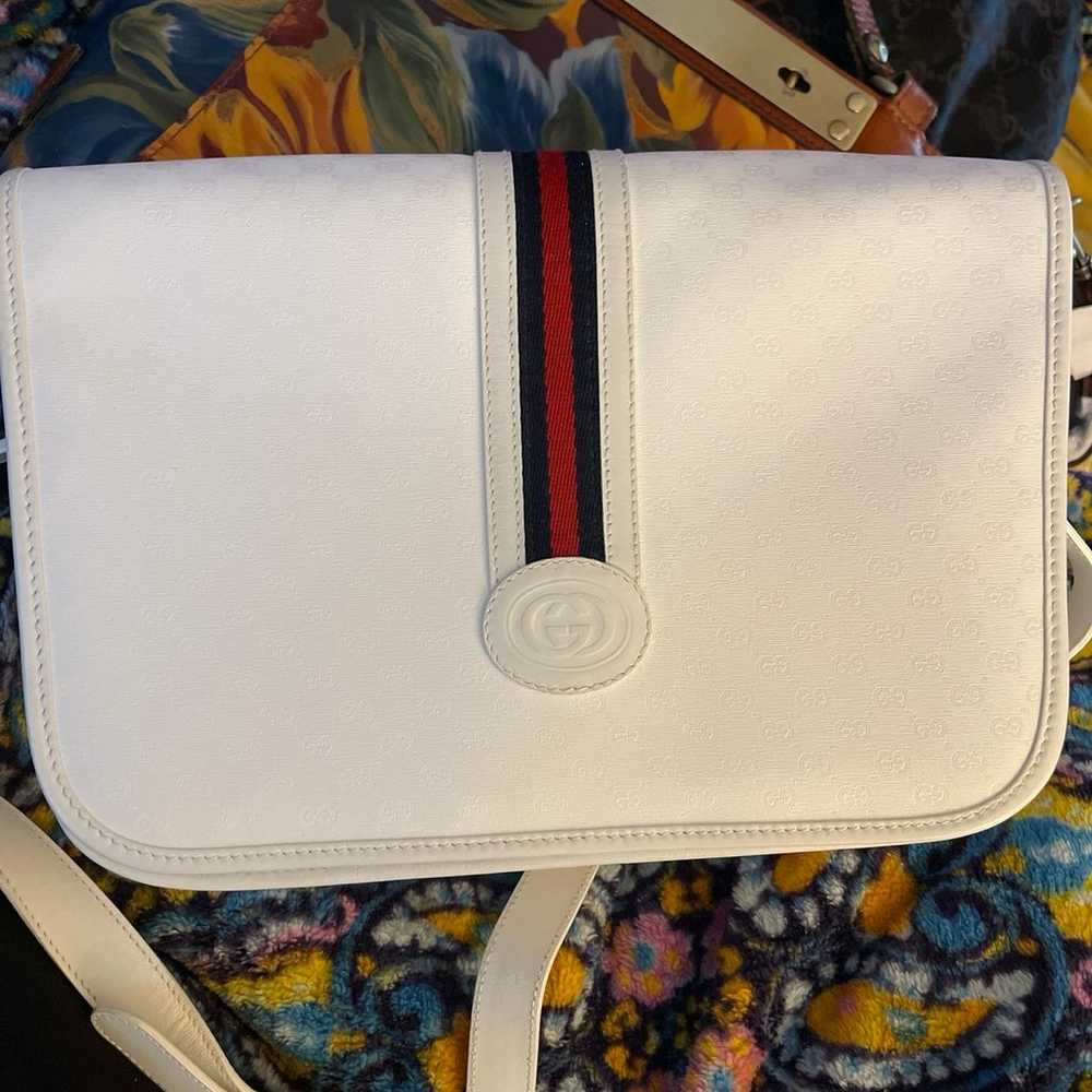 Gucci-Shoulder Bag White GG Coated Canvas Leather… - image 4