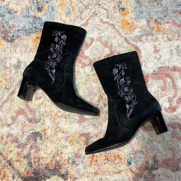 Vintage Y2K black leather whimsigoth heeled ankle 